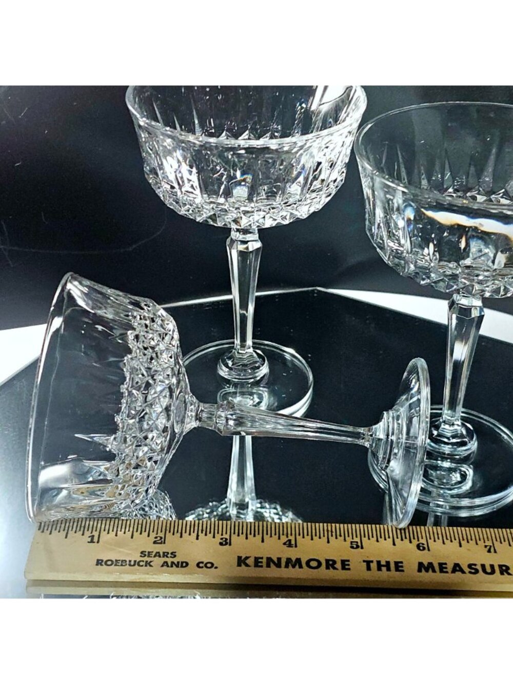 3 Toscany Elite Champagne Coupes 5.5" cut glasses retro elegance fine crystal - Picture 3 of 7
